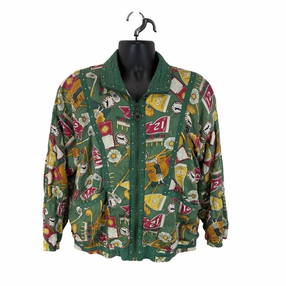 Vintage Mureli 100% Silk Golf Print Retro Jacket Size Small